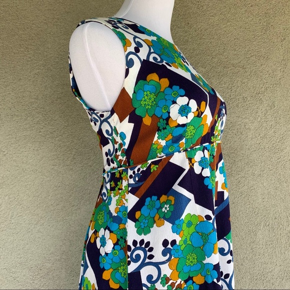 🌺 Vintage Hawaiian Barkcloth Dress Mod Print Tiki 🌺 - Picture 10 of 13